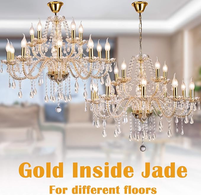 Panghuhu88 K9 Crystal Candle Chandeliers Lighting 15 Lights Pendant Ceiling Fixture Lamp for Dining Living Room Bedroom Hallway Entry Elegant Decoration (15 Bulbs)