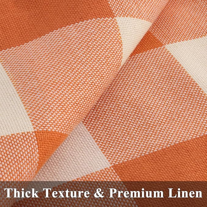 decorUhome Farmhouse Gingham Buffalo Plaid Check Throw Pillow Covers 18x18 Set of 2, Outdoor Fall Linen Decorative Pillow Covers with Stitched Edge for Bed Couch Sofa, Orange and White