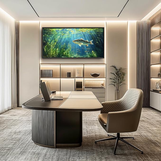 Flintis Large Ocean Fish Framed Wall Art Natural Green Plants Pictures Wall Decor Abstract Fishing Canvas Painting Print Artworks Decor Framed for Living Room Bathroom Master Bedroom 60L X 30W