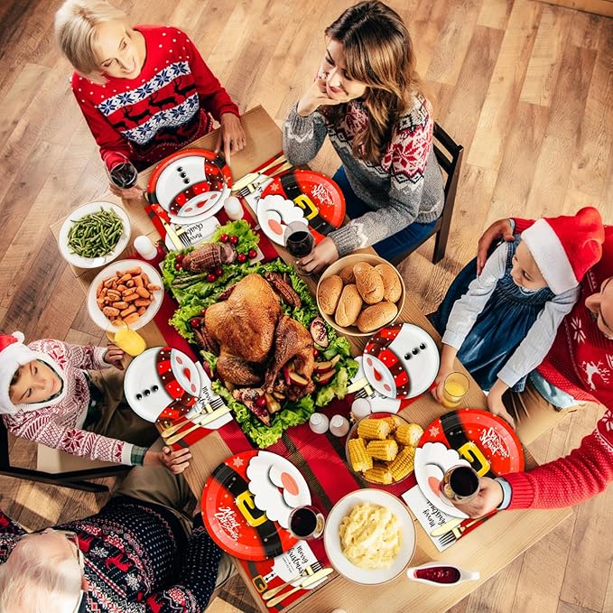 180Pcs Christmas Party Supplies Paper Plates and Napkins Serve 60 Disposable Tableware Set for Birthday Party Decorations Game Day Family School Holiday Sports Events