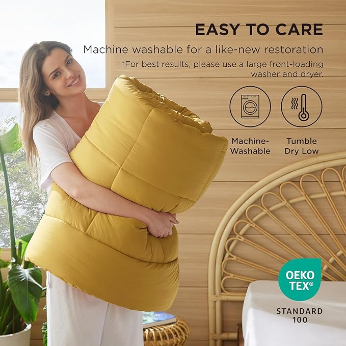 Bedsure Comforter Duvet Insert - Quilted Comforters Twin Size, All Season Duvet, GentleSoft Down Alternative Bedding, with 8 Tabs, Gifts for Women/Men, Mustard Yellow, Twin 88 x 68 Inches