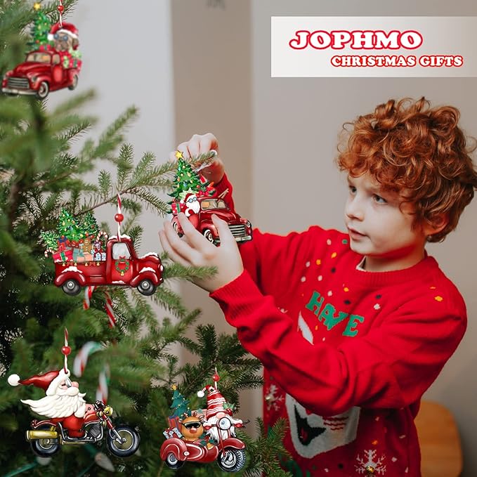 Wooden Christmas Truck Ornaments Red Truck Wooden Hanging Ornaments Wooden Car Crafts with Bead Farmhouse Hanging Decor for Xmas Tree Decoration Holiday Parties Craft Supplies 24 Pieces