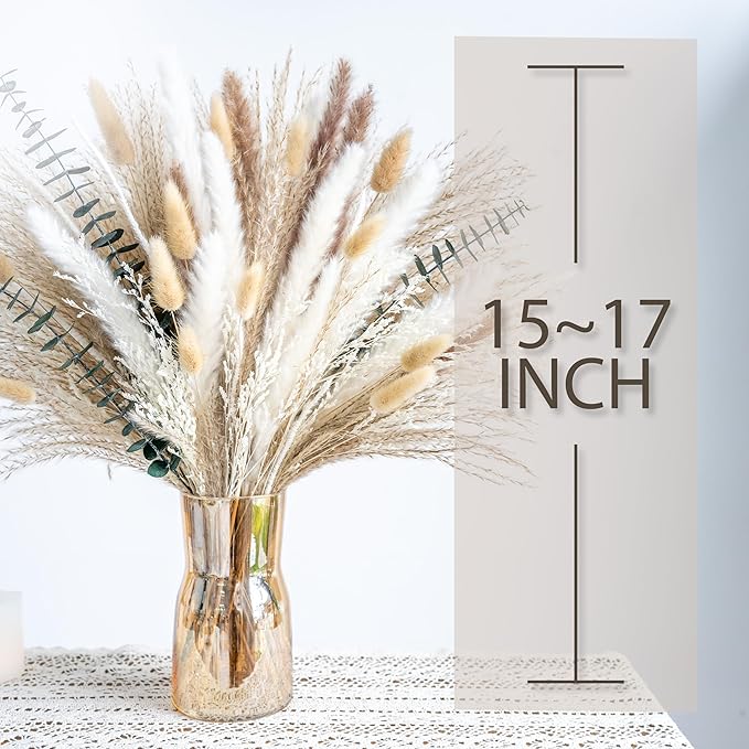 Boho Decor Bouquet - Pampas Grass and Eucalyptus Flowers Decor kit Mix Dried Flower Arrangement Home Table Rustic Farmhouse Bedroom Decor