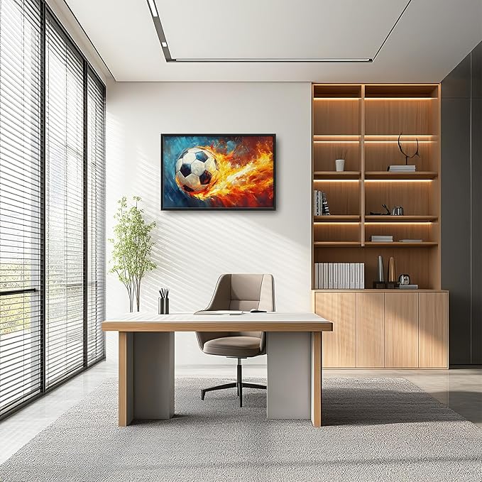 Olivine Sports Wall Art, Soccer Wall Decor, Abstract Football Canvas Prints Painting, Framed Artwork for Bathroom Bedroom Living Room Office Home Gym Decoration 36"x24"