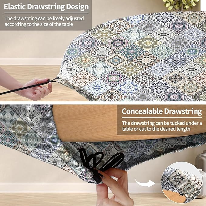 Fitted Round Tablecloth for 36-44" Tables Wrinkle Free Table Cover Minimalist Farm House Decor Kitchen Studio Apartment Gadget Canping Patio Appliances Country Romantic Closing Home Gifts