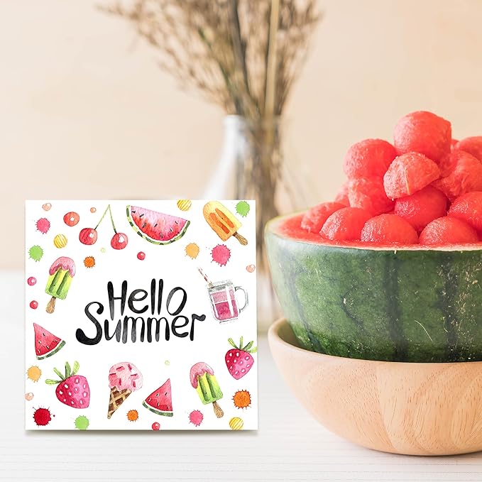 Hello Summer Decor,Wooden Plaque Sign Box for Desk Home Bedroom Office 5x5 Inches.(061)