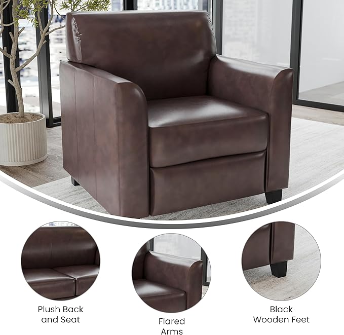 Flash Furniture Hercules Diplomat Series LeatherSoft Upholstered Side Reception Chair, Lobby Chair with Cushions and Flared Arms, Brown