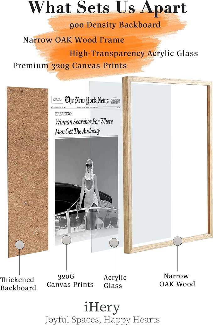 iHery Woman Searches For Where Men Get The Audacity Newspaper Headline Framed Wall Art, Natural OAK Wood Trendy 12x16 in Canvas Wall Art Décor For Bedroom Living Room Bathroom Set of 1