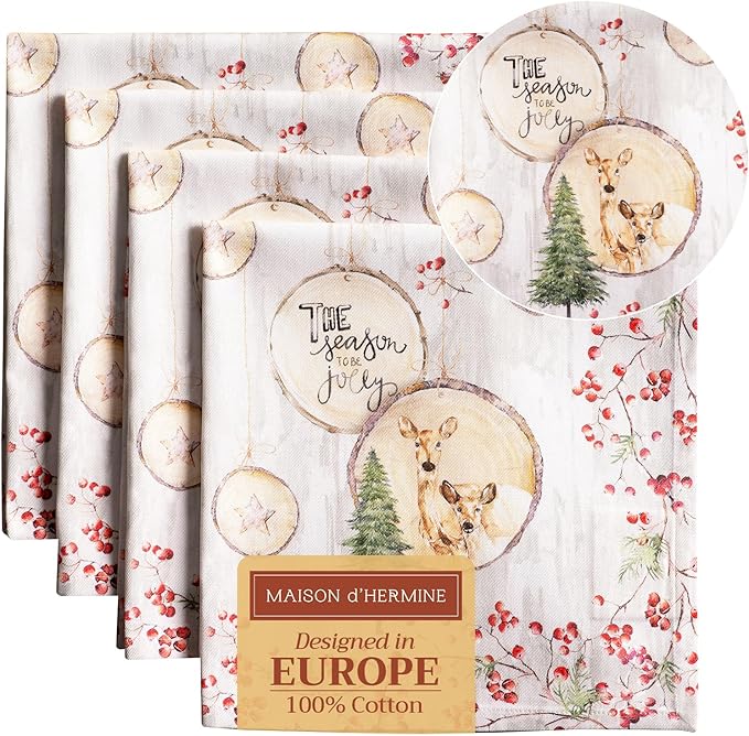 Maison d' Hermine Cloth Napkins Set of 4 100% Cotton Everyday Reusable Square Napkins Cloth Washable, Dinner, Party, Wedding, Restaurant (Mountain Life, 20" x 20")