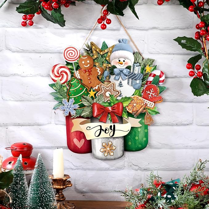 Boao Christmas Wall Door Sign Decor Christmas Snowman Door Hanger Decoration Winter Wood Sign for Xmas Winter Holidays Porch Front Door Home Kitchen Wall Decor