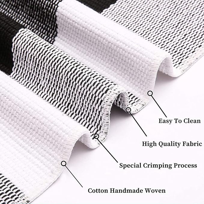 KOZYFLY Buffalo Plaid Rug 2x8 Ft Black and White Runners for Hallways Washable Checkered Rug Cotton Kitchen Runner Carpet Runner Rugs for Entryway Bedroom Living Room Farmhouse Runner Rug