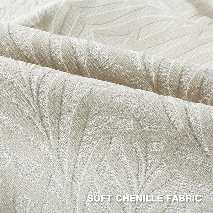 FUTEI Cream Decorative Throw Pillow Covers 22x22 Inch Set of 2,Soft Chenille Phoenix Tail Leaf Textured Cushion Case,Modern Home Decor for Couch Bed Living Room