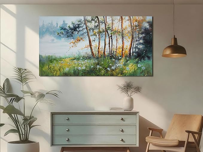 Ardemy Wall Art Green Tree wall decor living room Landscape Textured Nature Flower Canvas Wall Picture Bedroom Forest Painting Artwork Bathroom Kitchen Home Office, 40"x20"