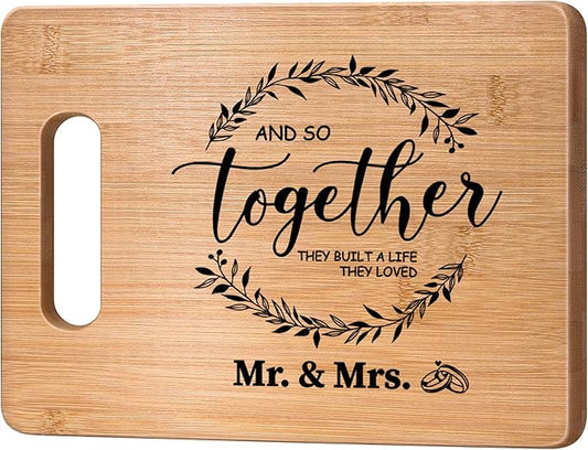 Wedding Gifts Bridal Shower Gifts for Bride and Groom Engagement Gifts for Couple 2025 Valentines Day Present for Husband and Wife Newlywed Marriage,Best Wedding Favors Engraved Bamboo Cutting Board