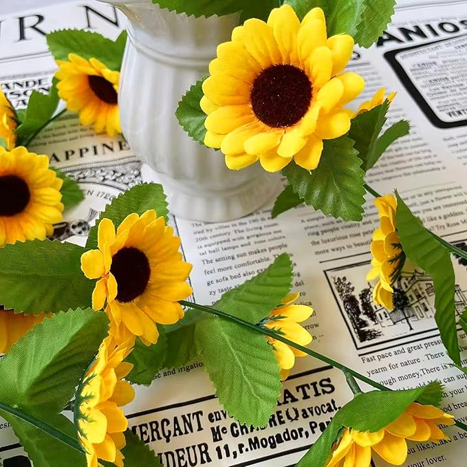 UKELER 2 Pack Artificial Sunflower Vines Fake Hanging Garland Yellow Sunflower Floral Vine Artificial Flowers for Home Hotel Office Wedding Party Garden Craft Art Décor
