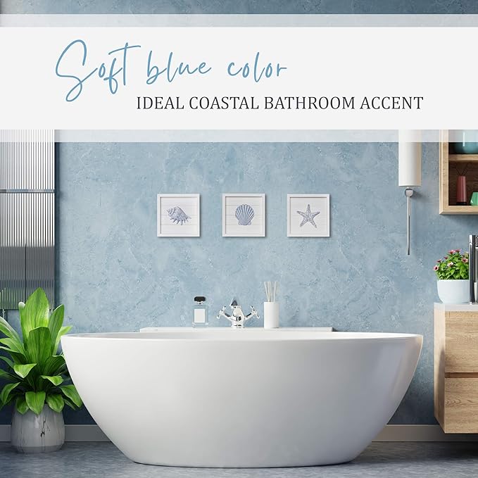 TideAndTales Blue Seashells and Starfish (Framed Set of 3) Coastal 3D Wall Art, Beach Wall Decor for Bathroom or Coastal Bedroom, Ocean Inspired Seaside Decorations for Home or Beach House (7"x7")