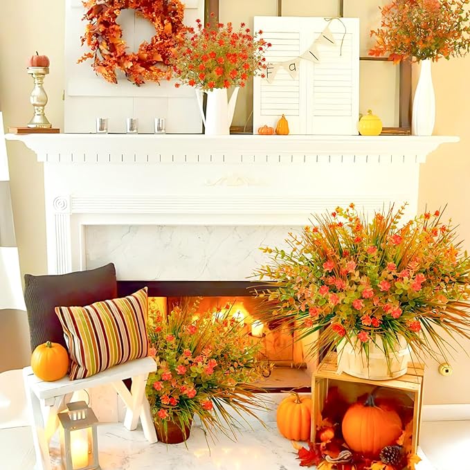 Uieke 20 Bundles Artificial Fall Flowers Outdoor UV Resistant Fake Autumn Flowers No Fade Faux Plastic Plants Thanksgiving Garden Window Box Farmhouse Décor