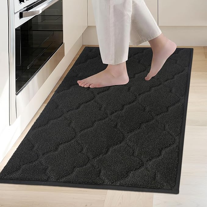COSY HOMEER Kitchen Rugs Washable Non Slip Kitchen Mats for Floor Absorbent Kitchen Carpet 20" x 32" Soft Rugs for Kitchen,Sink Mat,Entrance,Area Rugs,Black
