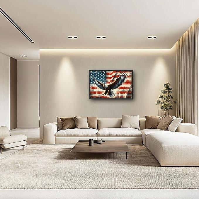 Flintis Large Bald Eagle Wall Art Eagle American flag Pictures Wall Decor Abstract Animal Canvas Painting Print Artwork Decoration Framed for Living Room Bathroom Master Bedroom Office 36L x 24W