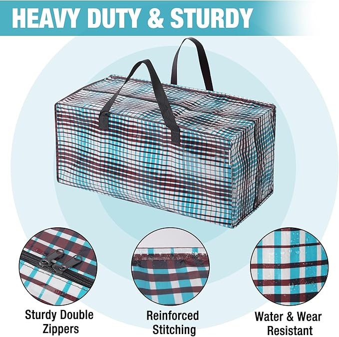 WORKPRO 6 Pack Extra Large Moving Bags with Zippers & Carrying Handles Backpack Straps, Heavy-Duty Storage Tote for Space Saving & Storage, Alternative to Moving Box (Lattice Printing)