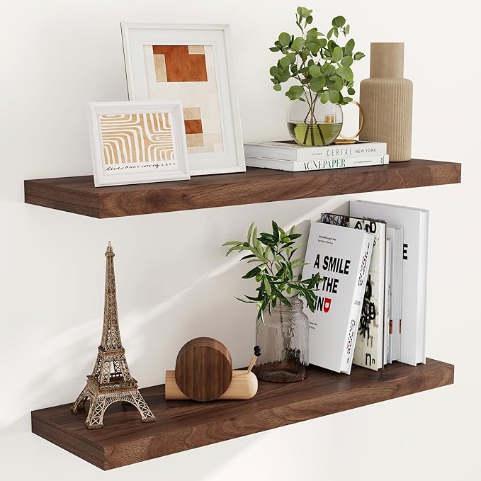 Fun Memories 36x9.3 Floating Shelves for Wall, Wood Floating Shelf 36 Inch Long, Large Deep Wall Shelves for Home Decor & Storage, Rustic Deep Shelf for Living Room, Bedroom, Kitchen, Walnut Color