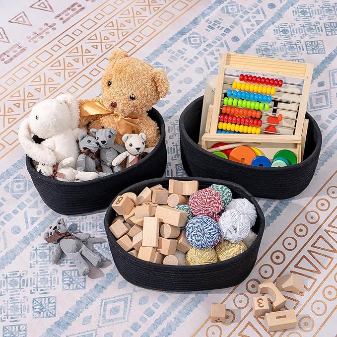 CubesLand Cute Black Basket Bins,Small Woven Storage Baskets for Shelf,Baby Nursery Basket Bin,Cube Organizer Basket Bin,Soft Toys Storage Basket,Home Decor Organization Bins 12 x 8 x 5 inches