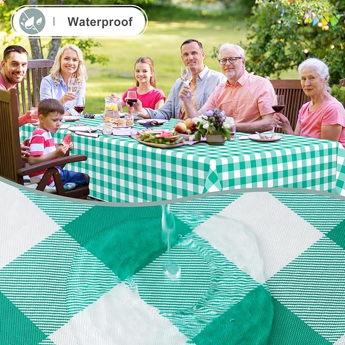misaya Rectangle Waterproof Vinyl Table Cloth, Buffalo Flannel Backed Tablecloth, Wipeable Plastic Table Cover for Dinner, Kitchen, Outdoor (54" x 108", Green and White)