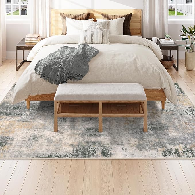 Lahome Modern Abstract Area Rug 6x9 Rugs for Living Room, Washable Accent Bedroom Rug Low Pile Non Slip, Grey Soft Indoor Contemporary Carpet for Dining Room Table Apartment