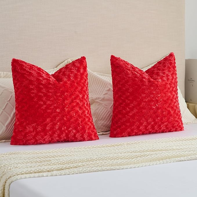 FUTEI Red Decorative Throw Pillow Covers 12x20 Inch Set of 2,Soft Solid Rose Textured Lumbar Pillow Case,Modern Home Decor for Couch Sofa Bed Living Room