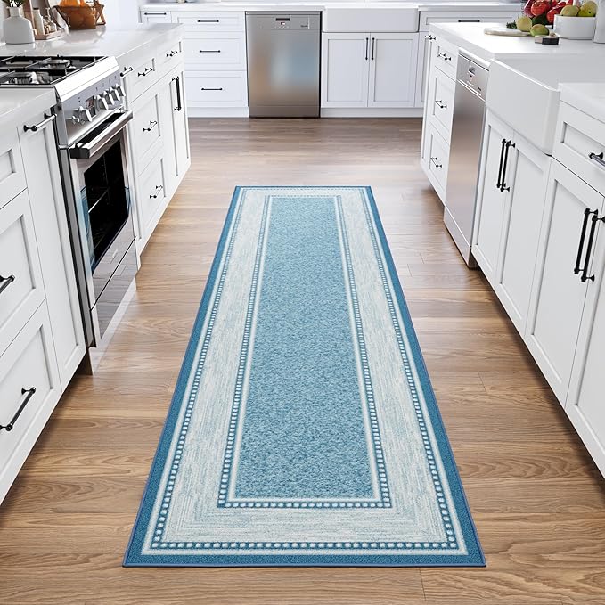 Ottomanson Hallway Runner Rug 2'7" x 9'10" Non Slip Border Area Rugs Easy to Clean Laundry Rug Runner Durable & Pet Friendly Floor Carpet Runners for Hallways Entryway Living Room Kitchen, Turquoise