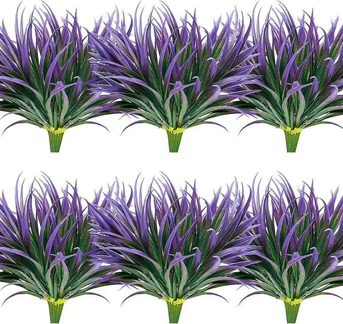 16pcs Artificial Plants Outdoor Flowers UV Resistant Fake Tall Grass Plants Faux Tropical Shrubs Plastic Greenery Bushes Front Porch Patio Garden Outside Decoration