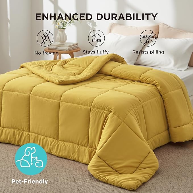 Bedsure Comforter Duvet Insert - Quilted Comforters Oversized King Size, All Season Duvet, GentleSoft Down Alternative Bedding, with 8 Tabs, Gifts for Women, Mustard Yellow, Oversized King 116x98