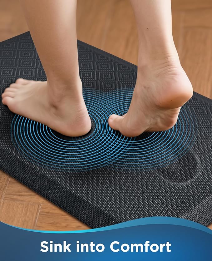 Ophanie Kitchen Mats for Floor, 3/4 Inch Thick Kitchen Rugs, 24 x 70 Anti Fatigue Standing Cushioned Mat, Waterproof,Comfort Ergonomic Mat for Office, Home, Sink, Black Non-Slip Bottom