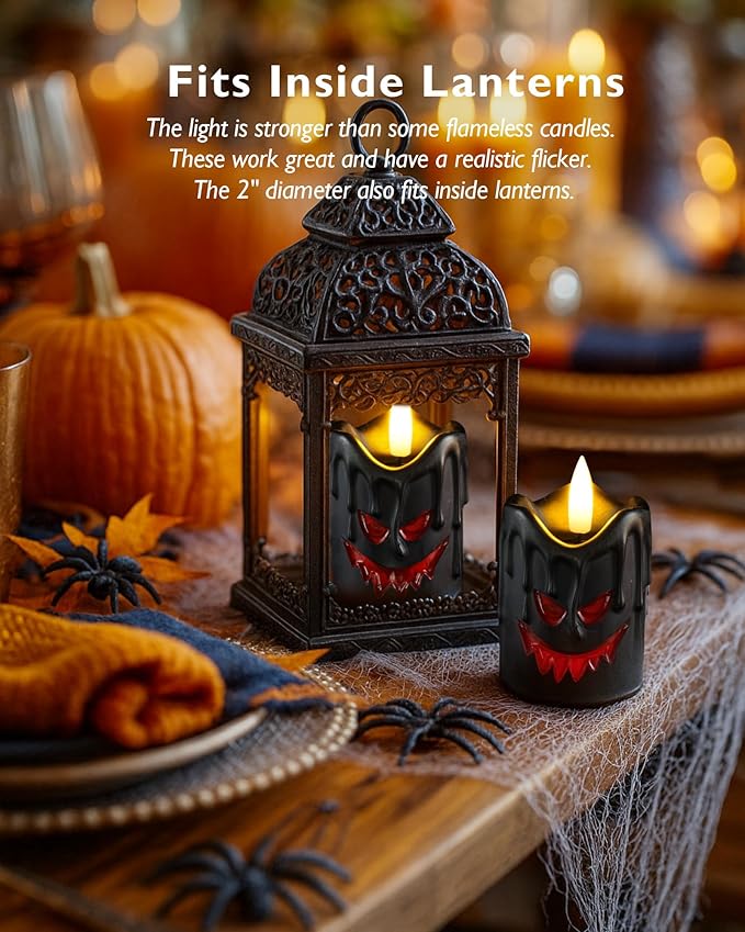 Homemory Black Remote Control Flameless Candles, 400+Hour Real Wax Battery Operated LED Votive Candles, for Halloween Decorations, Theme Party, Wedding Table Decor, Holiday Decor