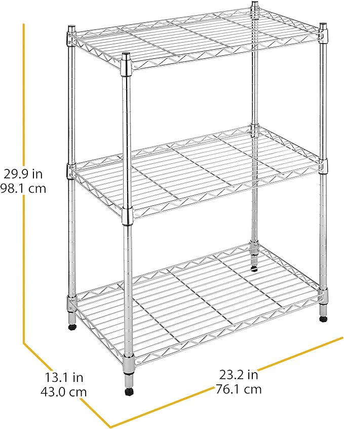 Whitmor 3-Wire Shelving Unit, Metal Storage Shelves, Easy Assembly Home Organizer for Pantry, Kitchen, Garage, Plant