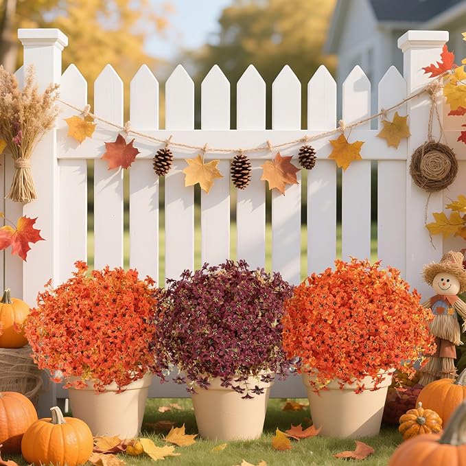 SHareconn 20 Bundles Artificial Fall Mums Flowers for Outdoors Decoration, Fake Silk Daisy Realistic Faux Plants UV Resistant for Planter Home Porch Patio Autumn Indoor Outside Decor,Autumn Orange