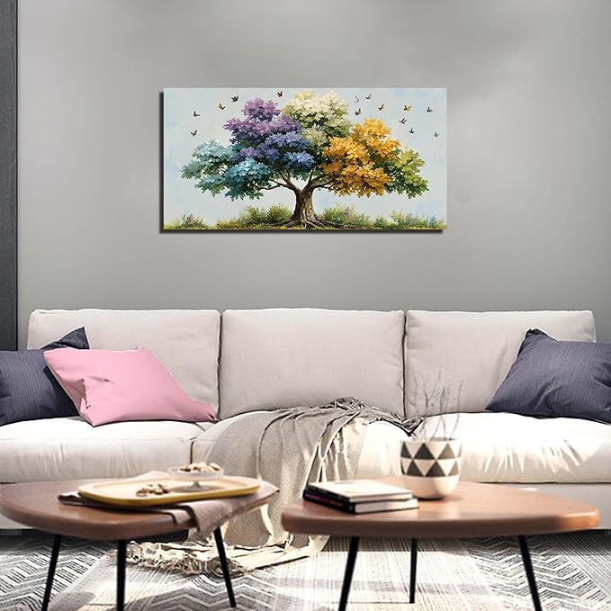 Kepgonegu Large Tree of Life Wall Art for Living Room Landscape Canvas Prints Colorful Butterfly Art for Bedroom Home Office Size 20x40