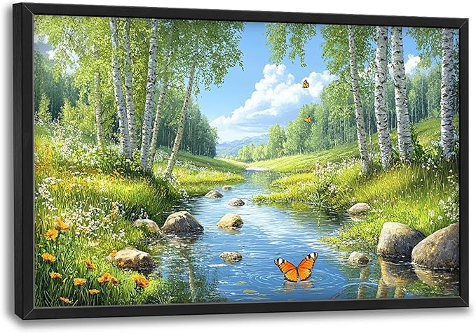 Large Forest Wall Art for Living Room, Lake Butterfly Tree Oversized Wall Decor Pictures, Nature Landscape Framed Canvas Print Painting, Artwork for Bedroom Office Home Decor 36"x24"
