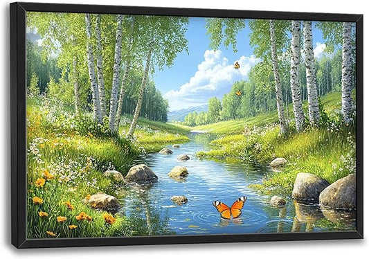 Large Forest Wall Art for Living Room, Lake Butterfly Tree Oversized Wall Decor Pictures, Nature Landscape Framed Canvas Print Painting, Artwork for Bedroom Office Home Decor 36"x24"