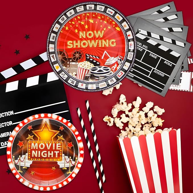 180Pcs Movie Night Party Supplies Paper Plates and Napkins Serve 60 Disposable Tableware Set for Birthday Party Decorations Game Day Family School Holiday Sports Events