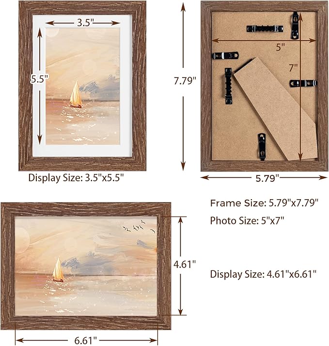 5x7 Picture Frame, Solid Oak Wood 5 x 7 Frame with Plexiglass, 5 by 7 Photo Frame for Wall & Tabletop Display, 5x7 Picture Frame Matted to 4x6, Walnut Color, 1 Pack