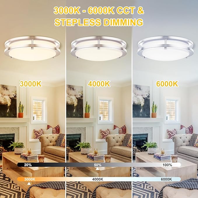 Kalium LED Ceiling Light with Remote 16 Inch Flush Mount Ceiling Light Fixture, 32W 3000K-6000K Adjustable Color Temperature, Dimmable Lighting Fixtures for Kitchen Bedroom Hardwired Installation
