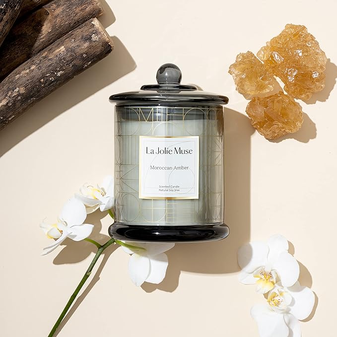LA JOLIE MUSE Moroccan Amber Candle, Luxury Candle Gift with Gift Box, Candle Gift for Men & Women, Natural Soy Candle, 70 Hours Burning Time, House Warming Gift