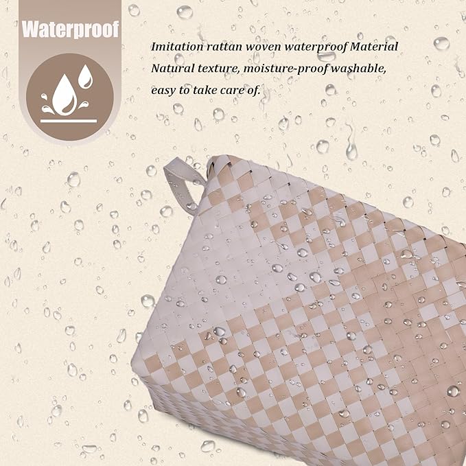 BROWNLILY Handwoven Clothes Basket Laundry Hampers Large Wicker Storage Baskets for Shelves Blankets Closet Storage Bins Car Bedroom Bathroom Organizers and Storage (Pack of 4, Khaki & Ivory White)