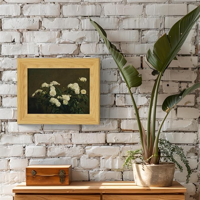 Brivoria Framed Canvas Wall Art Vintage Decor, Antique Botanical Floral Artwork with White Roses and Rustic Autumn Background for Desk Shelf Small Wall Bedroom Office or Bathroom Display, 8"x10"