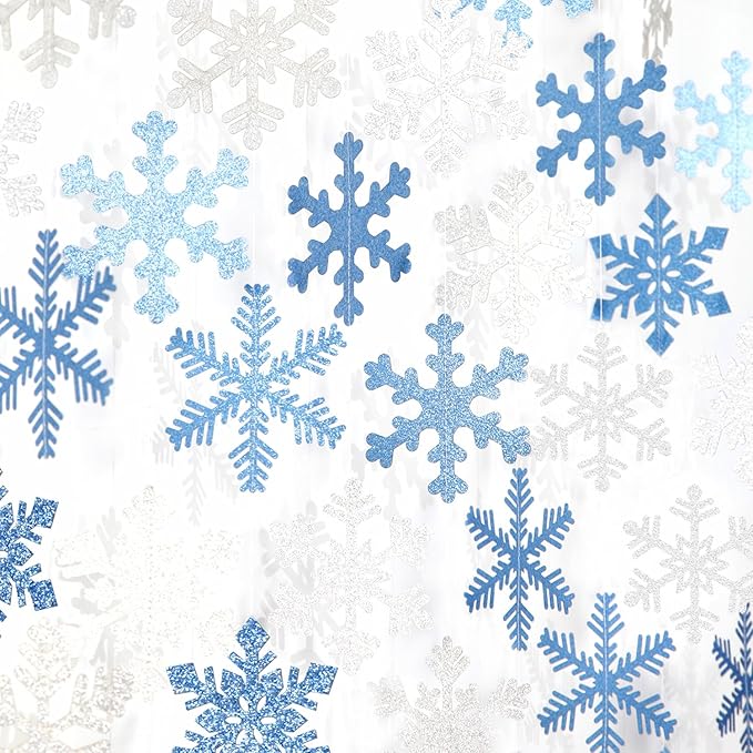 Snowflake-Snow Blue-Silver Christmas Party-Decorations Garland - 6pcs Winter Wonderland Girl Frozen Birthday Hanging Decoration Streamers Banner, Snow White New Year Supplies Holiday Decor Panduola