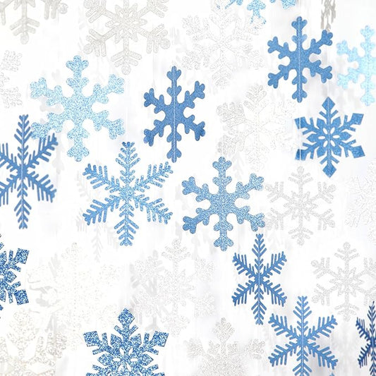 Snowflake-Snow Blue-Silver Christmas Party-Decorations Garland - 6pcs Winter Wonderland Girl Frozen Birthday Hanging Decoration Streamers Banner, Snow White New Year Supplies Holiday Decor Panduola