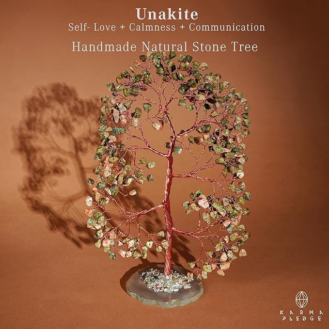 Crystal Trees for Home and Office Decoration, Unakite Chakra Healing Crystals Feng Shui Handmade Trees for Positive Energy, Money, Good Luck, Christmas Decor, Birthday Gifts for Women, Mom