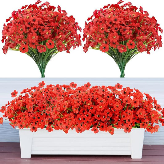 20 Bundles Artificial Flowers for Outdoors Decorations, Fake Flowers Faux Plants Silk Colorful Daisy Eucalyptus Flowers Realistic UV Resistant for Garden Patio Porch Box Home Decor (Red)
