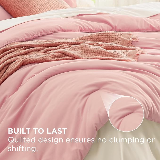 Bedsure Twin Comforter Set - 5 Pieces Pink Twin Bedding Set for All Seasons, Boho Contrasting Design Bed in a Bag with Comforter, Sheets, Pillowcase & Sham